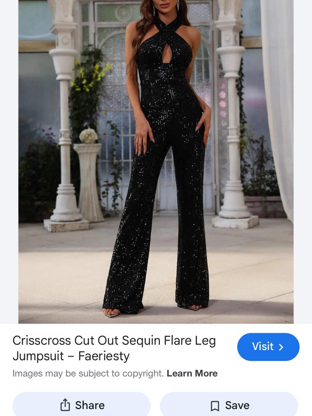 Crisscross Cutout Sequin Flare Jumpsuit in Black